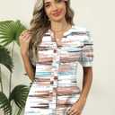 Kistore Women's Short Sleeve Tops Dressy Casual Business Work Blouses V Neck Chiffon Top Office Shirts (XL)
