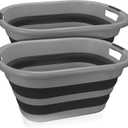 BROOKSTONE (2 Pack) Large Size Collapsible Laundry Basket, Comfort Non-Slip Grip Handles, Minimalist Space Saving Design, Portable Pop-Up Hamper