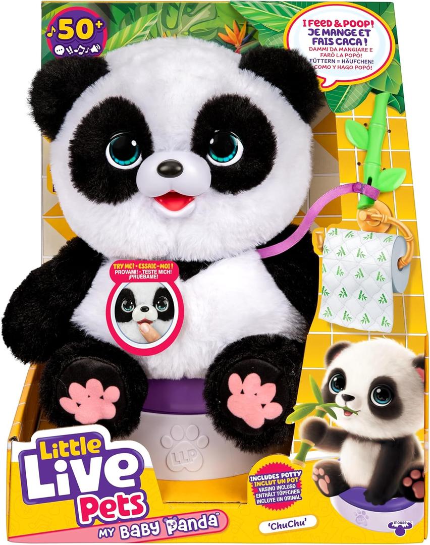 Little Live Pets My Baby Talking Panda ChuChu, Cuddly Panda Toy Plush with 50+ Sounds, Potty Dance, Kick, Feed, Kids Interactive Animal Toys Ages 4+