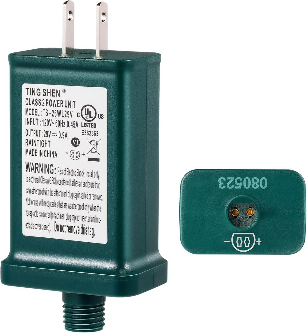 Enhon 29V LED Power Supply, UL Certification LED Transformer Replacement Class 2 Power Supply, Low Voltage Transformer US Plug Adapter for Christmas Tree Light, Green, Right Positive(TS-26WL29V)