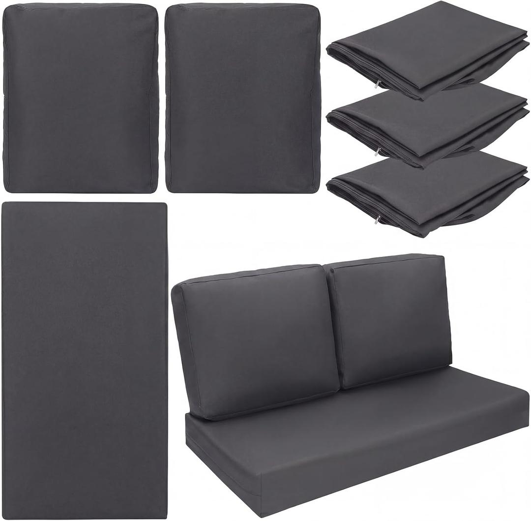 Wenqik 3 Pcs Waterproof Cushion Covers(Not Includes Cushion) 48'' x 24'' Outdoor Patio Furniture Seat Covers Fade Resistant Replacement Slipcover with Zipper for Outside Couch Swing Sofa(Dark Gray)