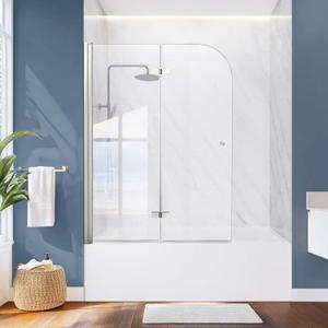 Shower Door, 43" W x 58" H Hinged Glass Door Semi-Frameless Bypass 1/4"(6mm) Tempered Glass Shower Door with Explosion-Proof Film Stainless Steel Silver
