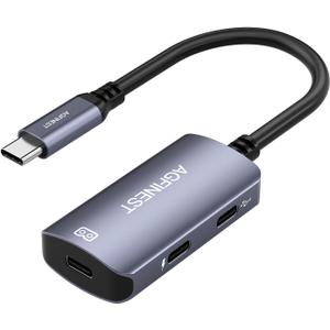 USB C to AR Glasses with Charging Adapter Enables Multi-Screen Enhanced 3D 4K@60Hz PD 100W Compatible for iPhone 15/16 Viture/Rokid/Xreal AR Glasses (Dual USB C)