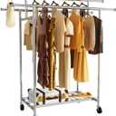 mahumahu Heavy Duty Clothes Rack, Rolling Clothing Rack with Sturdy Wheels and Shelves, Double Rods Clothing Racks for Hanging Clothes, Portable Adjustable Garment Rack, Stainless Steel, 24"D x 70"W x 62"H