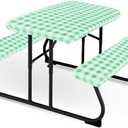 Moukeren 3 Pieces Picnic Table Cover for Kids with Bench Covers Fitted Tablecloth for Outdoors Vinyl Waterproof Cloth for Camping Home Goods Indoor Outdoor Patio BBQ(Green and White Plaid)