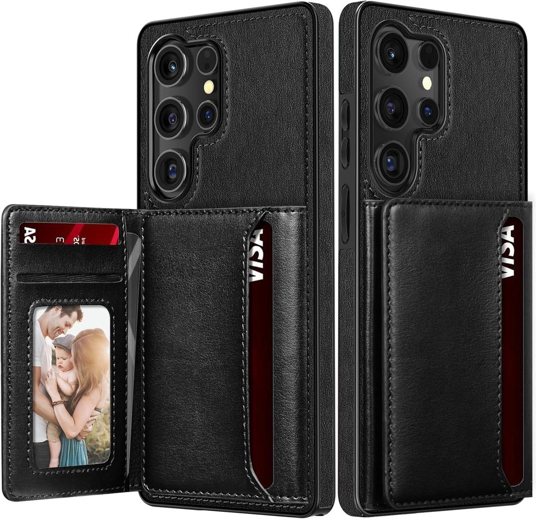 LOHASIC for Samsung Galaxy S25 Ultra Case Wallet  Leather Trifold Card Holder Cover with Kickstand, RFID Blocking, 7 Card Slots and 1 Cash Pocket, Designer for Men Women, Black