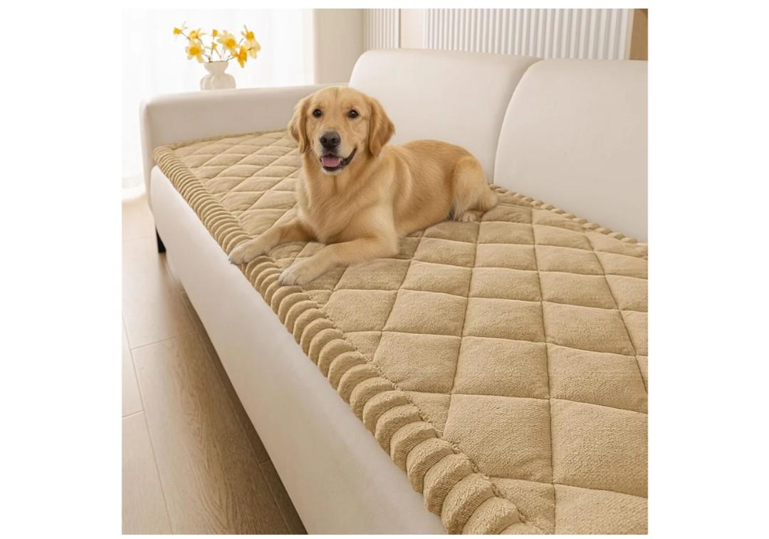 Smiry Fuzzy Couch Cover for Dogs, Non Slip Washable Pet Sofa Cover, Scratch Proof Hair Resistant Plush Sofa Slipcover, Pet Friendly Couch Cushion Protector for Cat, Camel, 27.6" x 70.9"