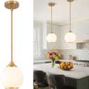 Loiogohot Pendant Lights Kitchen Island,Farmhouse Pendant Light with Milky Glass Globe Shade,6.29" Glass Pendant Light for Brushed Bronze Finish Farmhouse Entryway Dining Room Kitchen Island 1 Light
