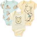 Disney Winnie the Pooh Baby Boys 3 Pack Bodysuit Creeper for Newborn and Infant (6-9 Months, Yellow/Blue)