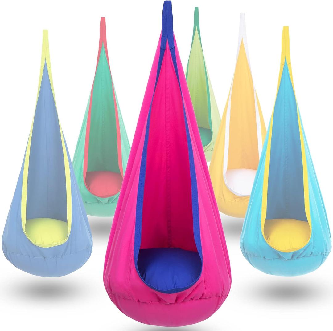 Y- STOP Kids Pod Swing Seat, Hanging Hammock Chair Swing with Inflatable Pillow, Sensory Swing Chair with Pocket for Outdoor and Indoor (Pink and Blue)