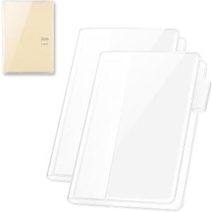 5 x A6 Clear Planner Cover for Hobonichi Original, Transparent PVC Case with Pen Holder Bookmark Card Pockets for Midori Stalogy Notebooks, Waterproof Protective Cover(2-Pack)