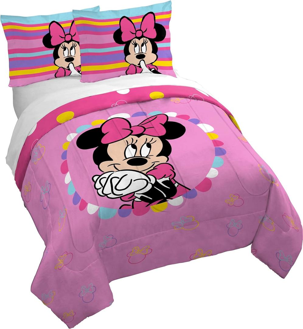 Jay Franco Duvet Cover Set  3 Piece Comforter Cover and Sham Set, Super Soft Cozy Kids Bedding (Insert Not Included) Pink- Minnie Mouse, Queen
