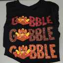 Thanksgiving Shirt Women Funny Turkey Graphic T-Shirt Gobble Gobble Print Shirts Turkey Day Gift Fall Tee Top (Large), Black