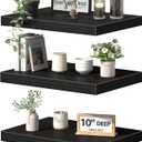 QEEIG 10" Deep Floating Shelves for Wall - 10 x 16 inch Book Shelf Bathroom Bedroom Kitchen Living Room Hanging Bookshelf Farmhouse Set of 3, Black (025-40B3)