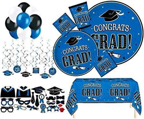 Serves 30 | Complete Party Pack | Congrats Grad Green Party Supplies | 9" Dinner Paper Plates | 7" Dessert Paper Plates | 9 oz Cups | 3 Ply Napkins Beverage and Lunch Napkins | 2 Table Cover | 20 Ph