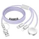 Travel Essentials for Apple Watch Charger, iPhone Charger, Type C/ Lightning/ Magnetic Fast Charging Cable [Portable] Compatible with iWatch Series Ultra/ 11/ 10/ 9/ SE/ 7, iPhone 17-11-[1.2M] Purple