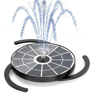 AISITIN 3.7W Solar Water Fountain with Integrated Bracket & Storage, Solar Powered Fountain Pump with 6.3" Solar Glass Panel and Nozzles for Bird Bath, Garden, Pond, Pool, Aquarium and Outdoor (Black)