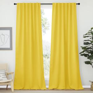 NICETOWN Bedroom Blackout Curtain Panels - (Bright Yellow Color) 52 x 120 inch, 2 PCs, Insulating Energy Saving Solid Rod Pocket Blackout Drapes for Hall, Villa