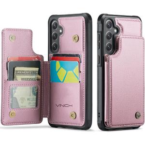 Vinich for Samsung Galaxy S24 FE Wallet Case with Card Holder, RFID Blocking Credit Slots Kickstand Shockproof Phone Cover for Women Men, Pink