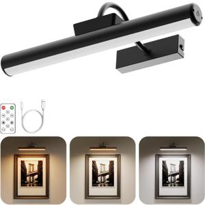Picture Light, Wireless Picture Light with Remote, Battery Operated 5000mAh, 3 Color Modes and Dimmable LED Lights with Timer for Paintings, Gallery, Wall, Dartboard, Bedroom (Black-1Pack)