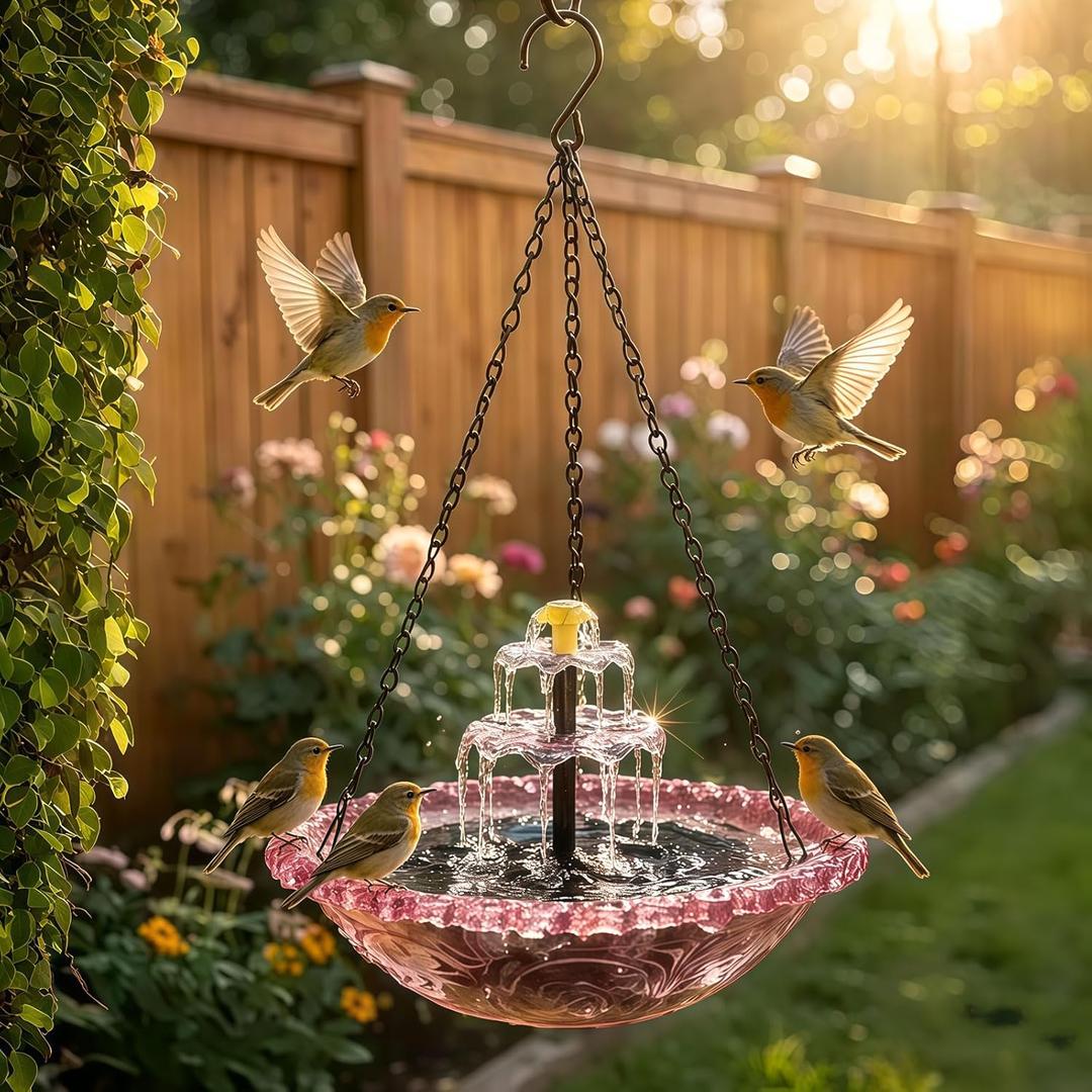 2026 New Solar Bird Bath Fountain, Large Hanging Cascade Water Bowl with Solar Pump, Outdoor Fountain for Hummingbirds, Garden, Patio & Backyard Decor (Purple)