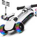 Balance Electric Scooter for Kids Ages 2-9, Long Range, Easy Control Thumb Throttle, Solid Wide Light Up Deck & Wide Wheels, 3 Adjustable Height, 5Mph Safe Speed, 60min Ride Time, Lightweight, Foldable Battery Scooter for Kids (White)