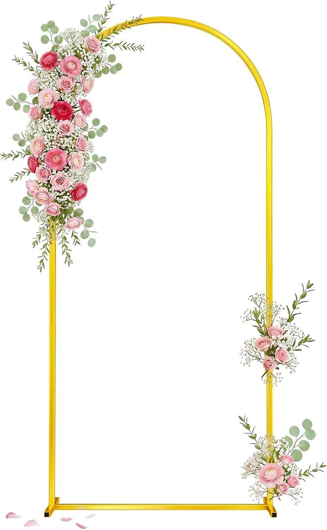 Toolterritary 6.6 FT Wedding Arch Backdrop Stand, Stable Heavy Duty Metal Wedding Arch Frame for Ceremony, Reinforced Balloon Arch Stand for Birthday Party & Baby Shower, Gold