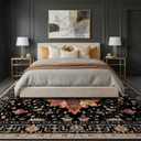 RELEANY Area Rugs 8'x10' Washable Non-Slip, Floral Vintage Distress Print Pattern Medallion Carpet for Living Room Bedroom Dining Room, Black Colorful Floral Dark Tan