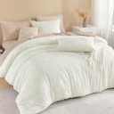 Litanika Oversized King Comforter Set Ivory, 3 Pieces Tufted Boho Farmhouse Bedding Comforter Set, Lightweight Fluffy All Season Comforter Set (120x98In Comforter & 2 Pillowcases)