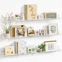 Fixwal Acrylic Nursery Shelves, 24 Inch Floating Wall Mounted Nursery Shelves, Set of 3 Floating Bookshelves for Kids and Nursery (Iridescent