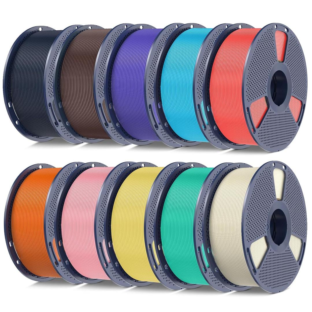 SUNLU 3D Printer PETG Filament 1.75mm, Ultra Tough, Heat Optimized, Odorless 10KG (BoneWhite+MintGreen+LemonYellow+Sakura Pink+SunnyOrange+CherryRed+SkyBlue+Chocolate+LavenderPurple+Midnight)