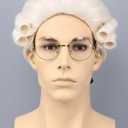 Bettecos Mens Judge Colonial Wig with Glasses Long Blonde Powdered Wavy Wig Costume Cosplay Halloween Party White Wigs (Beige)