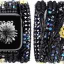 JR.DM Boho Beaded Band Women Compatible with Apple Watch 38mm 40mm 41mm 42mm (S10/11) Black Volcanic Rock Stone Bracelets Adjustable Handmade Braided Strap for iWatch Series 11/10