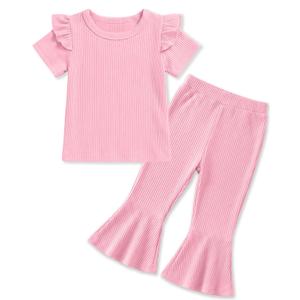 Custoneei 2 Piece Toddler Girls' Summer Outfits, Pink, 3-4 T (Pink)