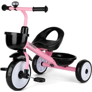 Liberry Toddler Tricycle for Girls 2 3 4 Years Old, Kids Trike with Bell, Front Back Basket and Removable Pedal, 3 Wheel Bike Ourdoor Indoor Riding Toy Gift for Boys 18-24 Months, Pink