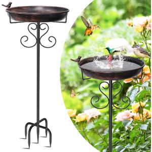 Metal Bird Bath for Outdoors, Vintage Freestanding Birdbaths with Bird Statue 12" Detachable Birdfeeder Bowl with 5- Pronged Base for Outside Garden Patio Yard Lawn Decor (Vintage Bronze)