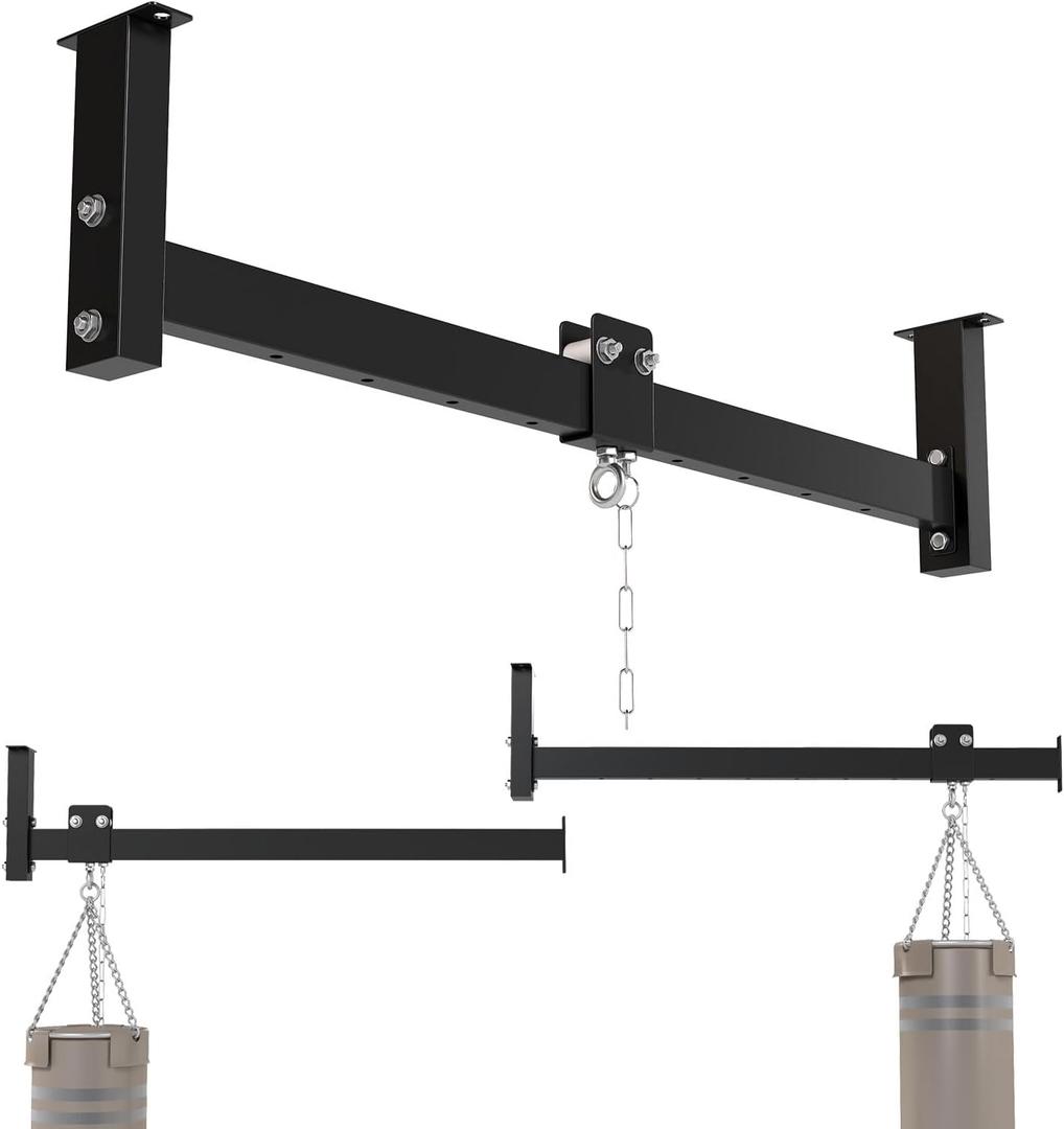 Ceiling Punching Bag Hanger w Roller Heavy Bag Hanger High Load-Bearing Capacity Wall Ceiling Mount Saving Space 42'' Long Ease Adjust for Home Gym Muay Thai Bag