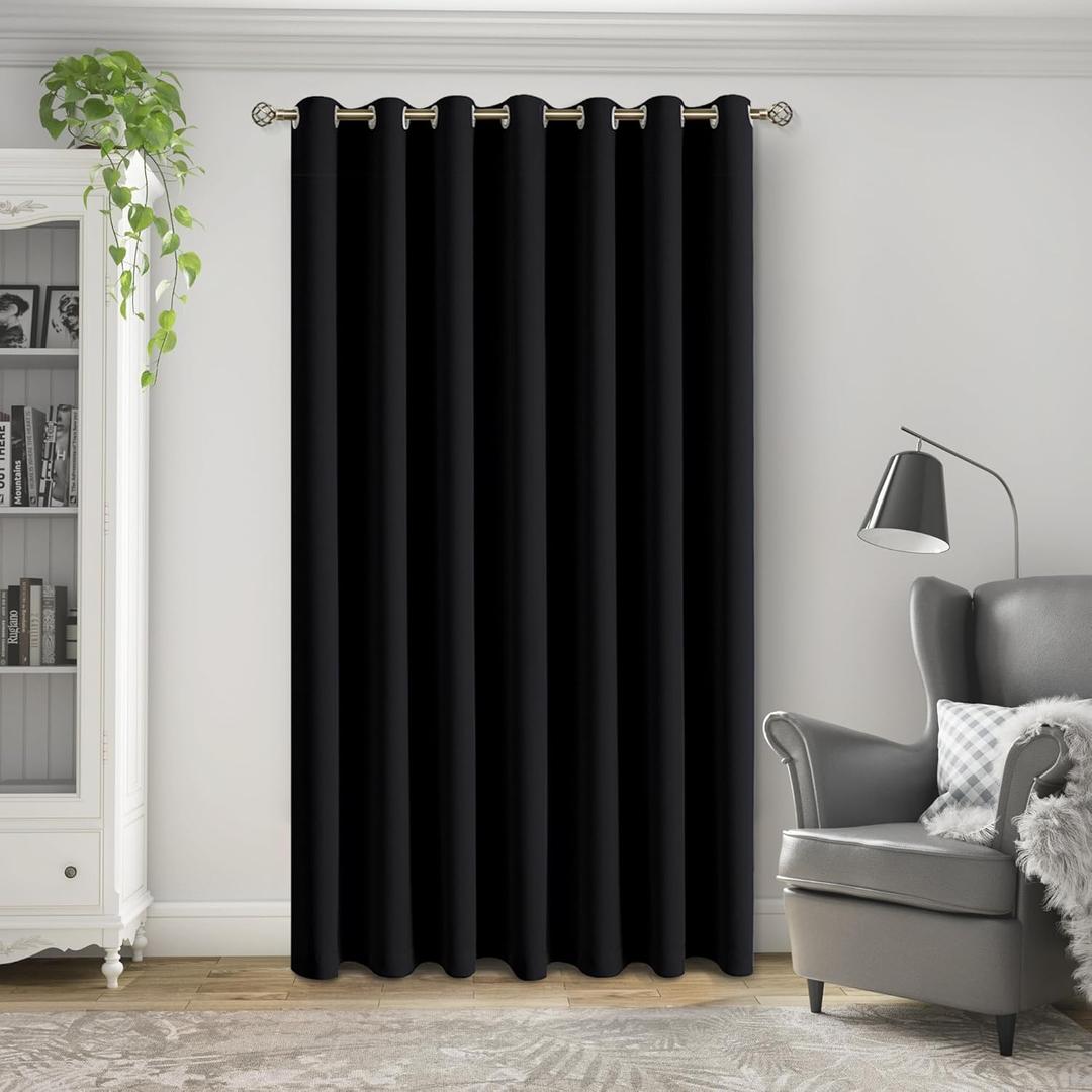 BGment Patio Curtain 84 Inches Length for Sliding Glass Door, Blackout Curtain Divider for Room Separation Privacy Noise Reduce Temporary Room Dividers, 1 Panel, 100 x 84 Inch, Black