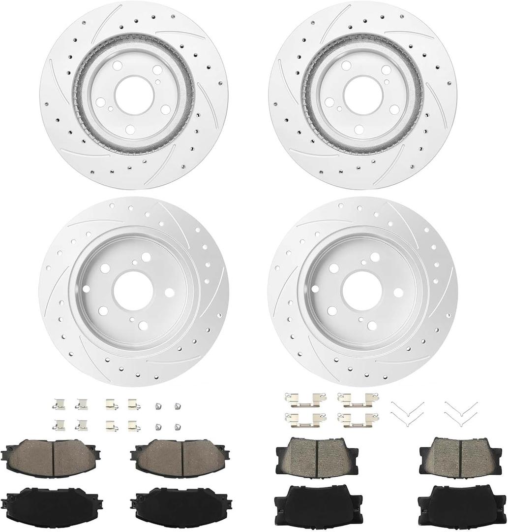 Betthand Brakes and Rotors Fit for [w/Third Row Seating] 06-18 Toyota RAV4 | L4 V6 Japan Built [2.4/2.5L for Third Row Seating, 3.5L for ALL] 11.65''+11.06'' Geomet Rotors and Ceramic Pads