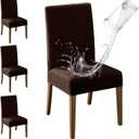 MOSAYT 100% Waterproof Dining Room Chair Covers Set of 4, Super Fit Stretch Jacquard Parson Chairs Slipcovers Removable Washable Chair Seat Protectors for Home, Kitchen, Banquet (Chocolate)
