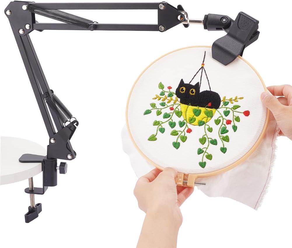 OLYCRAFT Black Embroidery Table Stand Kit 8mm Hole Hand Embroidery Lap Folding Cross Stitch Stand Clamp Hand Embroidery Hoop Holder 360 Rotated Embroidery Holder