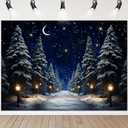 Avezano 8x6 ft Winter Snowing Night Backdrop Pine Forest Winter Scene Photography Backdrop North Pole Christmas Photo Banner Background for Baby Family Festival Holiday