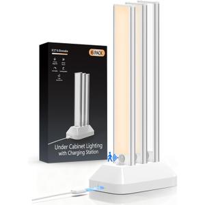 12in Under Cabinet Lighting with Charging Station, 2500mAh Rechargeable Wireless Motion Sensor Lights Indoor,Closet Lights with 3 Color Tempers, Battery Operated Cabinet Lights for Kitchen, 6-Pack