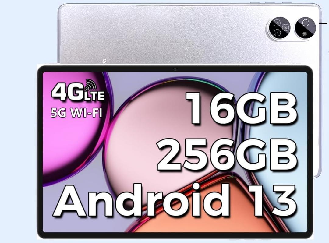 Android Tablet 10.1" inch, 4G LTE Dual SIM, 16GB RAM,256GB Storage,Supports Extend 1TB, IPS Touchscreen,Dual Camera, WiFi/WLAN/Bluetooth/GPS,TYD-109 (Silver, 256 GB)