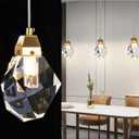 Diamond Crystal Pendant Light, 2 Pack Mini Ceiling Hanging Light in Gold Brushed Brass Finish Prism Crystal Color Changing Led Hanging Light for Kitchen Island Bathroom Bedroom Bar