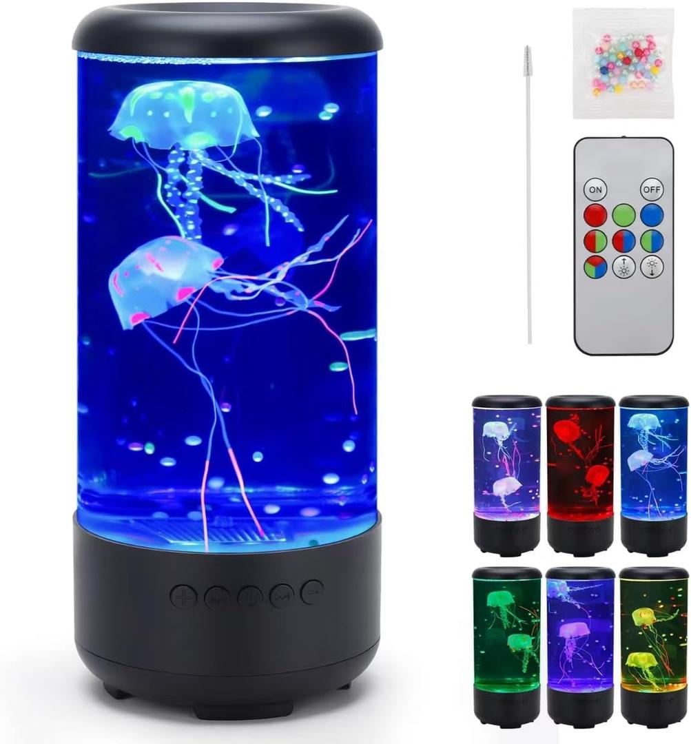 Jellyfish Lamp, 18LED 7-Color Changing Light with 5 Levels Brightness Jellyfish Aquarium fish lamp Home decor, children's birthday gift, men's and women's holiday gift, relaxing mood atmosphere (Black)