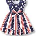 Girls 4th of July Dress Toddler Patriotic American Flag Outfit with Flutter Sleeves Red White Blue Skirt (2-3T)