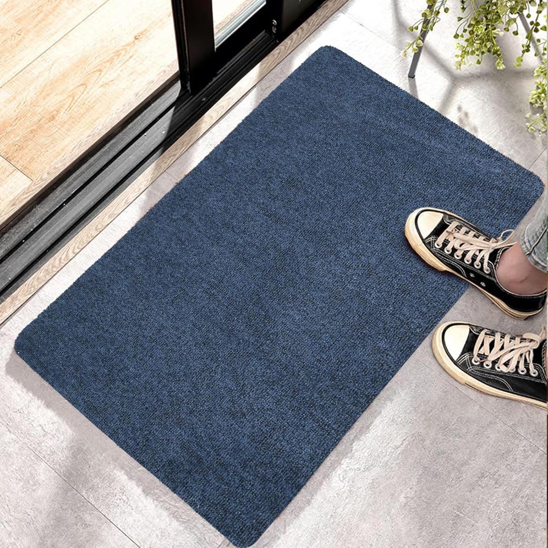 Front Door Mat Indoor Outdoor Entrance,30" x 17" Ultra Thin Low Profile Entry Rugs, Absorbent Door Mats and Muddy Doormats for Any Door, Entryway,Kitchen,Patio,Home (1'5" x 2'6" (Rectangular), Blue)