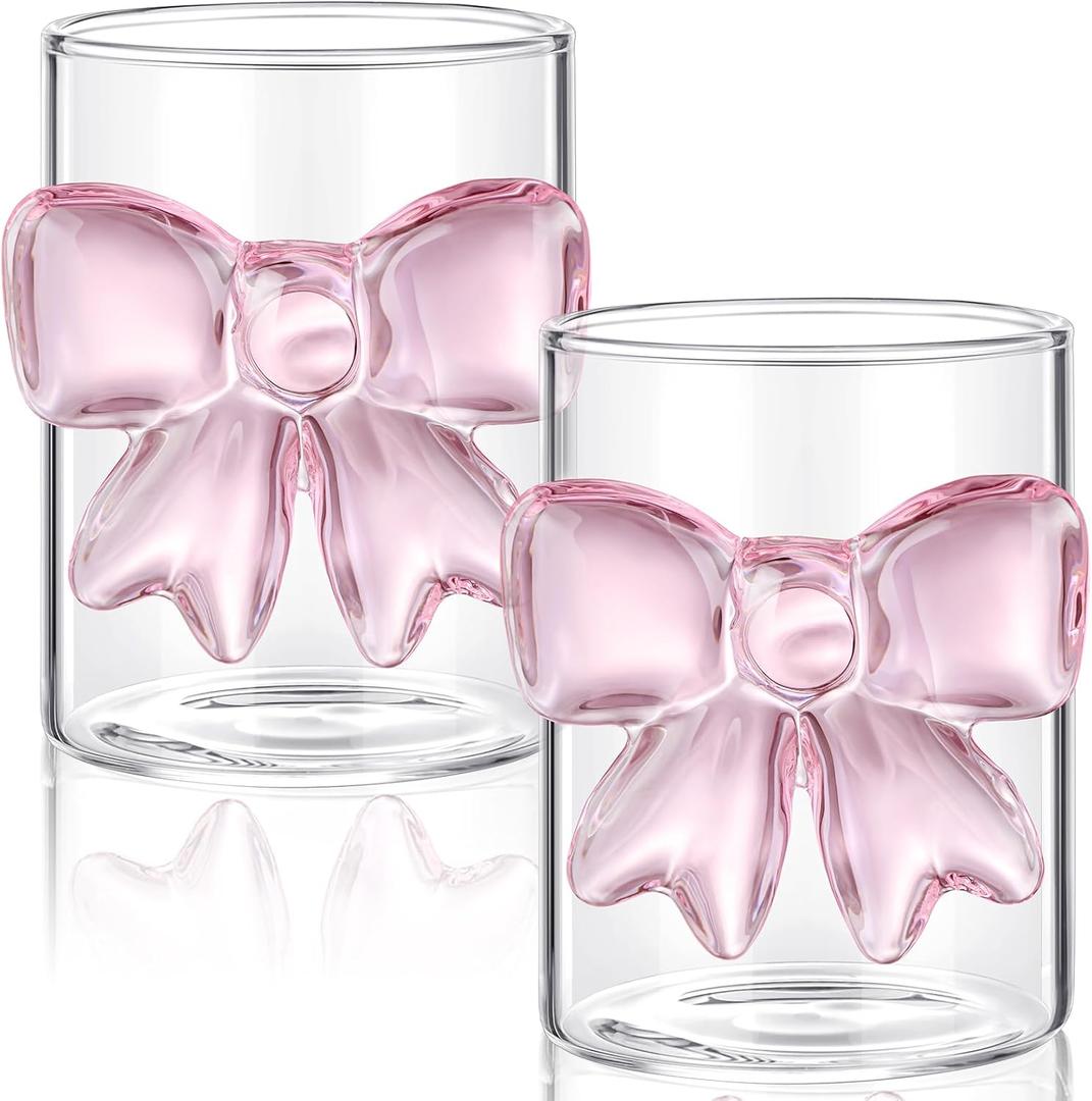Reallnaive Wedding Champagne Flutes, 2 Pcs Pink Bow Coquette Glasses with Reinforced Stems, 8 oz Cute Feet Champagne Glasses for Wedding Engagement Bridal Shower Party Gifts(Flat Bottom)