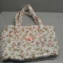 Molly Moon Floral Quilted Tote Bag for Women, Rose Tote Bag with Zipper, Quilted Cotton Shoulder Bag for Women, Pink Floral Bag for Travel, Daily, Women's Gifts for Sister Teachers